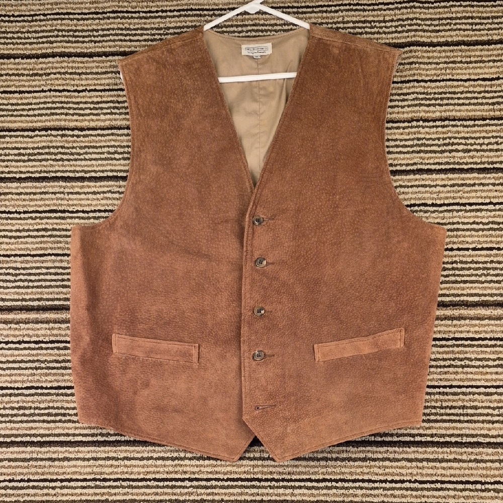 THE J PETERMAN CO Brown Tan Western Leather USA Mens XL Full Button Vest VTG